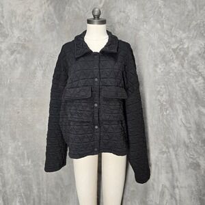 Blue Waters Womens Black 3XL Quilted Button Up Jacket Oversized‎ Coat